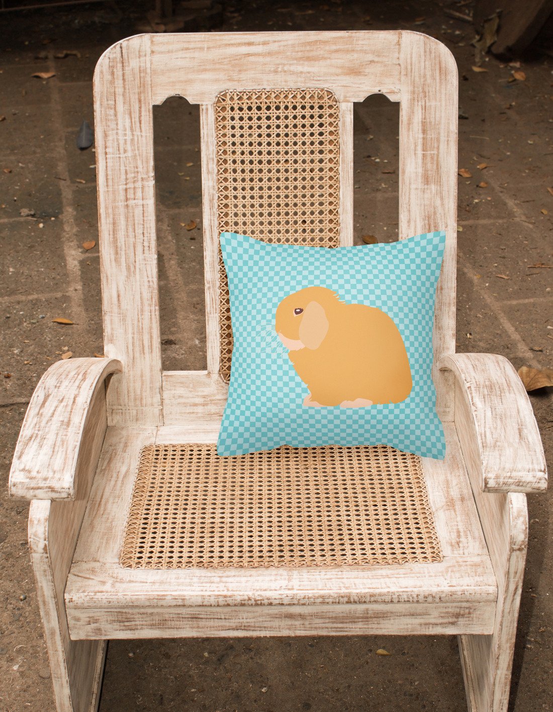 Holland Lop Rabbit Blue Check Decorative Throw Pillow 18x18 Indoor Outdoor Accent Cushion, Fabric Cover with Insert for Sofa, Bed, Porch & Living Room
