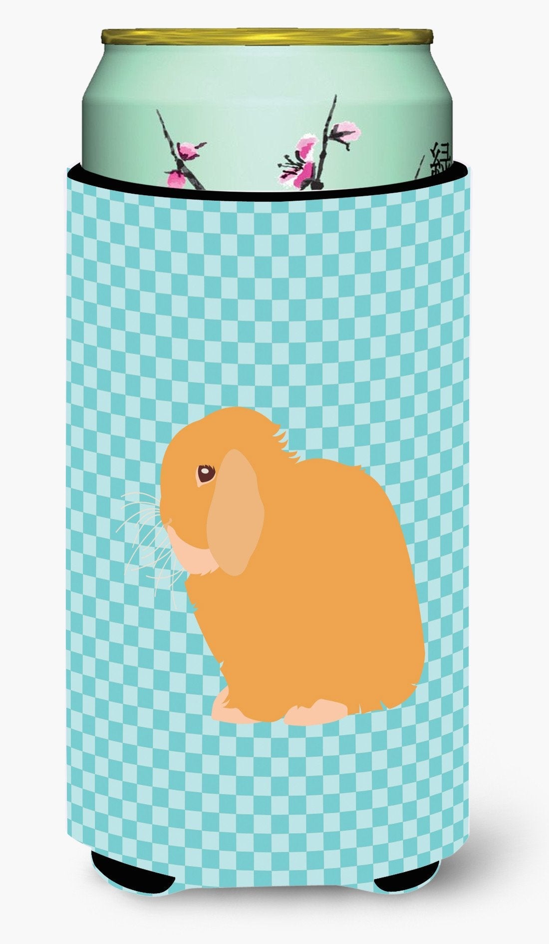 Holland Lop Rabbit Blue Check Tall Boy Hugger Can Cooler Sleeve Machine Washable Drink Collapsible Insulator Beverage Insulated Holder