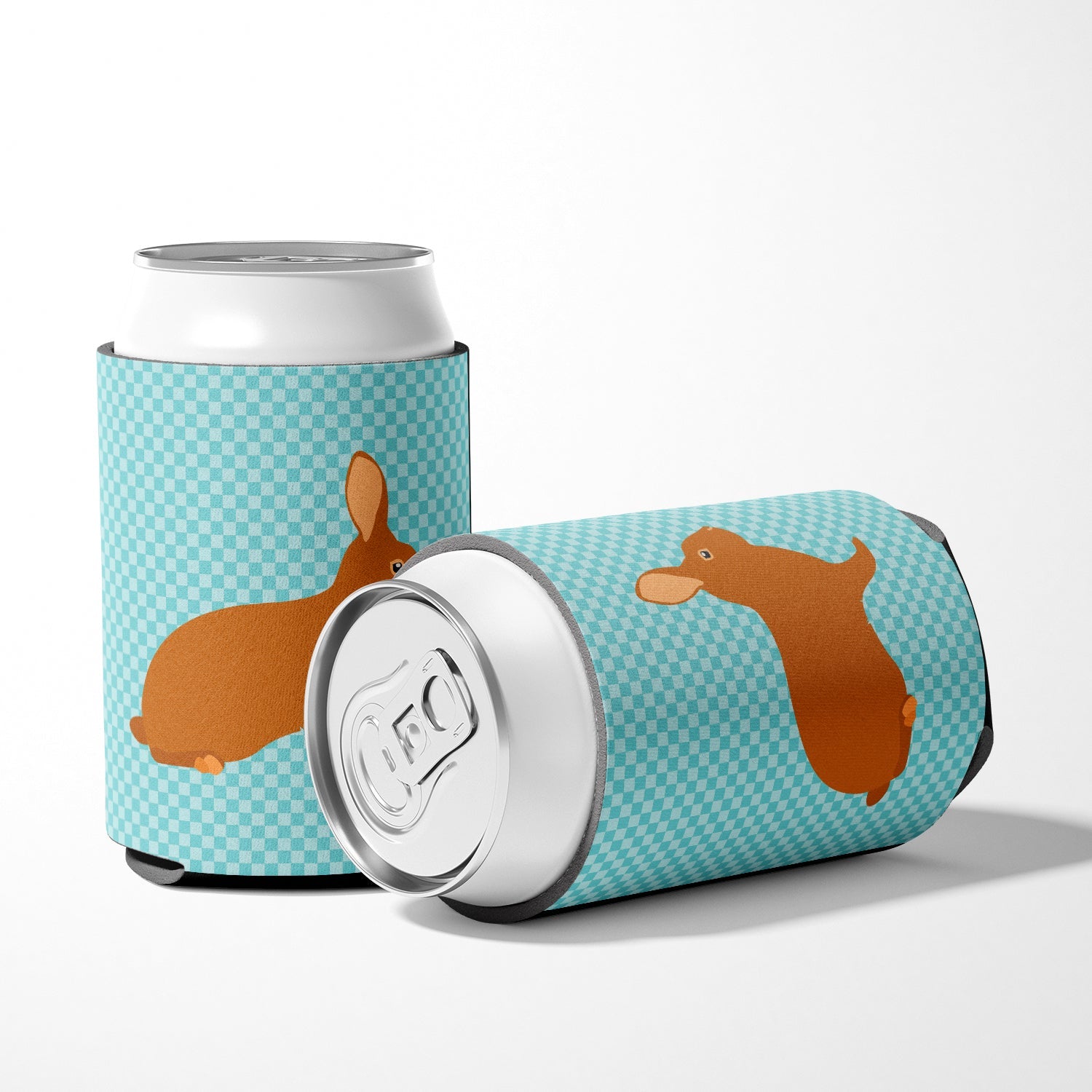 Rex Rabbit Blue Check Can or Bottle Hugger Cooler Sleeve for Standard 12 oz Cans, Insulated Foam Beer & Soda Can Hugger Reusable