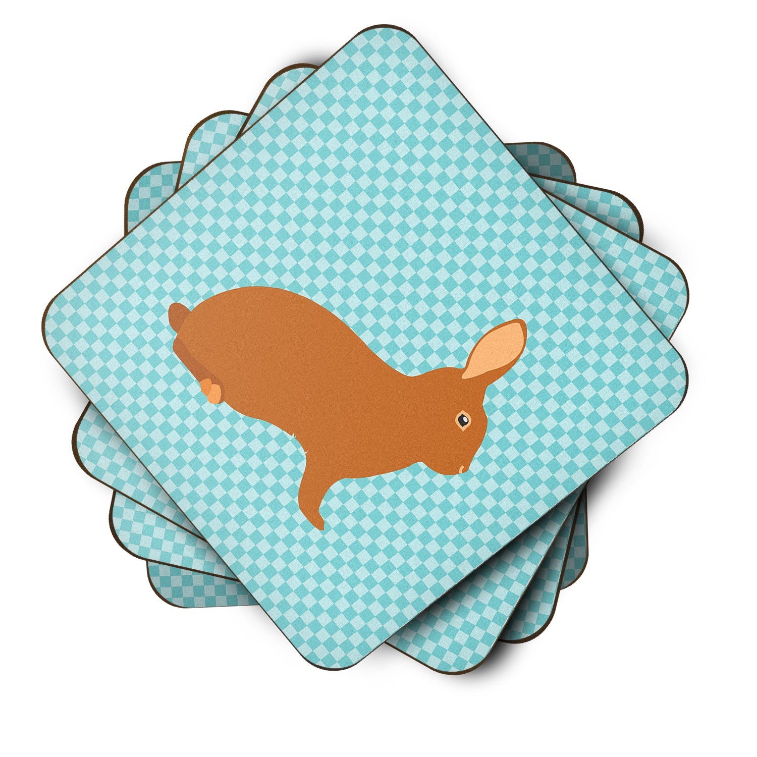 Rex Rabbit Blue Check Foam Coasters Set of 4 Cup Coasters for Indoor Outdoor, Tabletop Protection, Anti Slip, Mouse pad Material