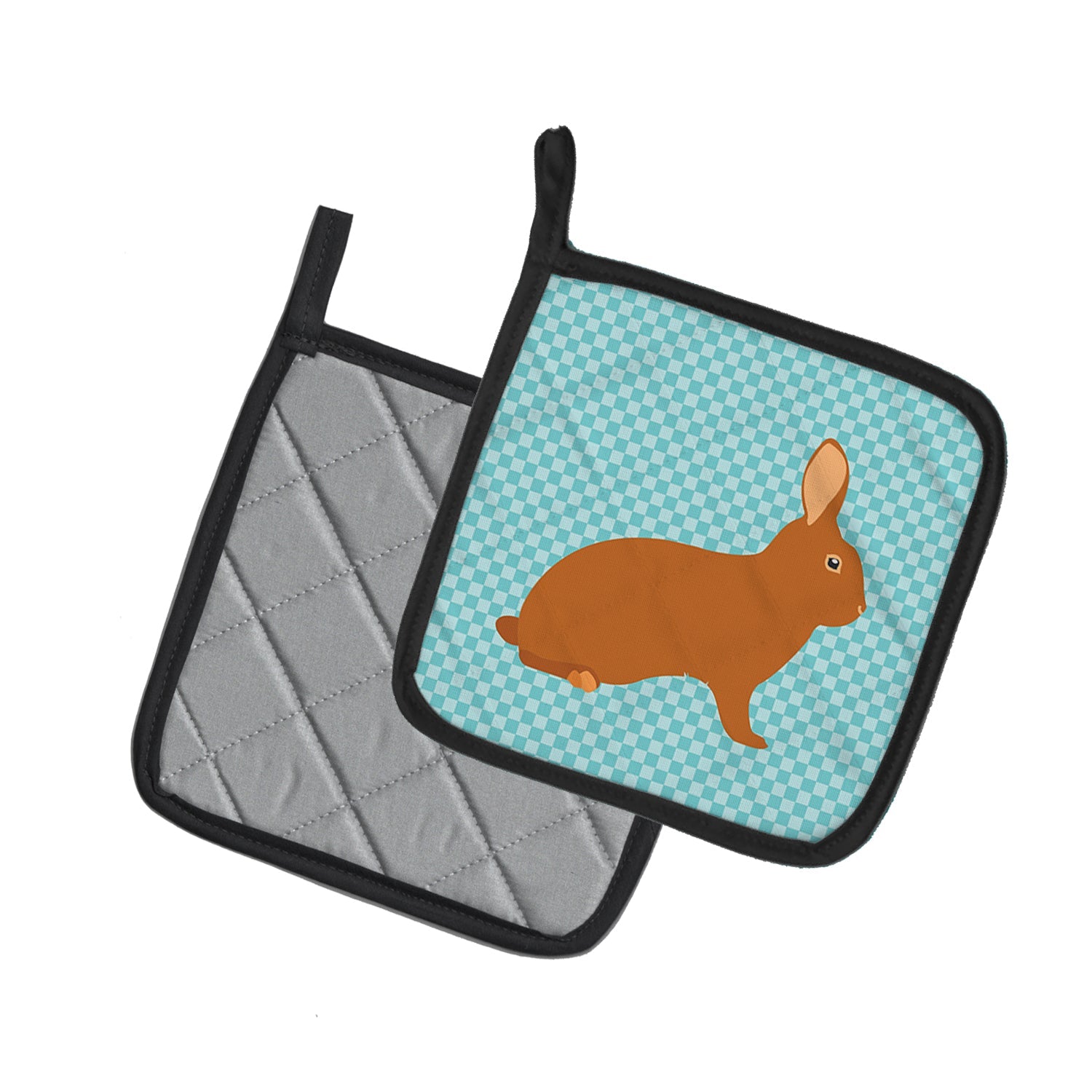 Rex Rabbit Blue Check Pot Holder Set of 2 Heat Resistant Quilted Hot Pads 7.5 x 7.5 Inch, Insulated Kitchen Trivets for Cooking & Baking