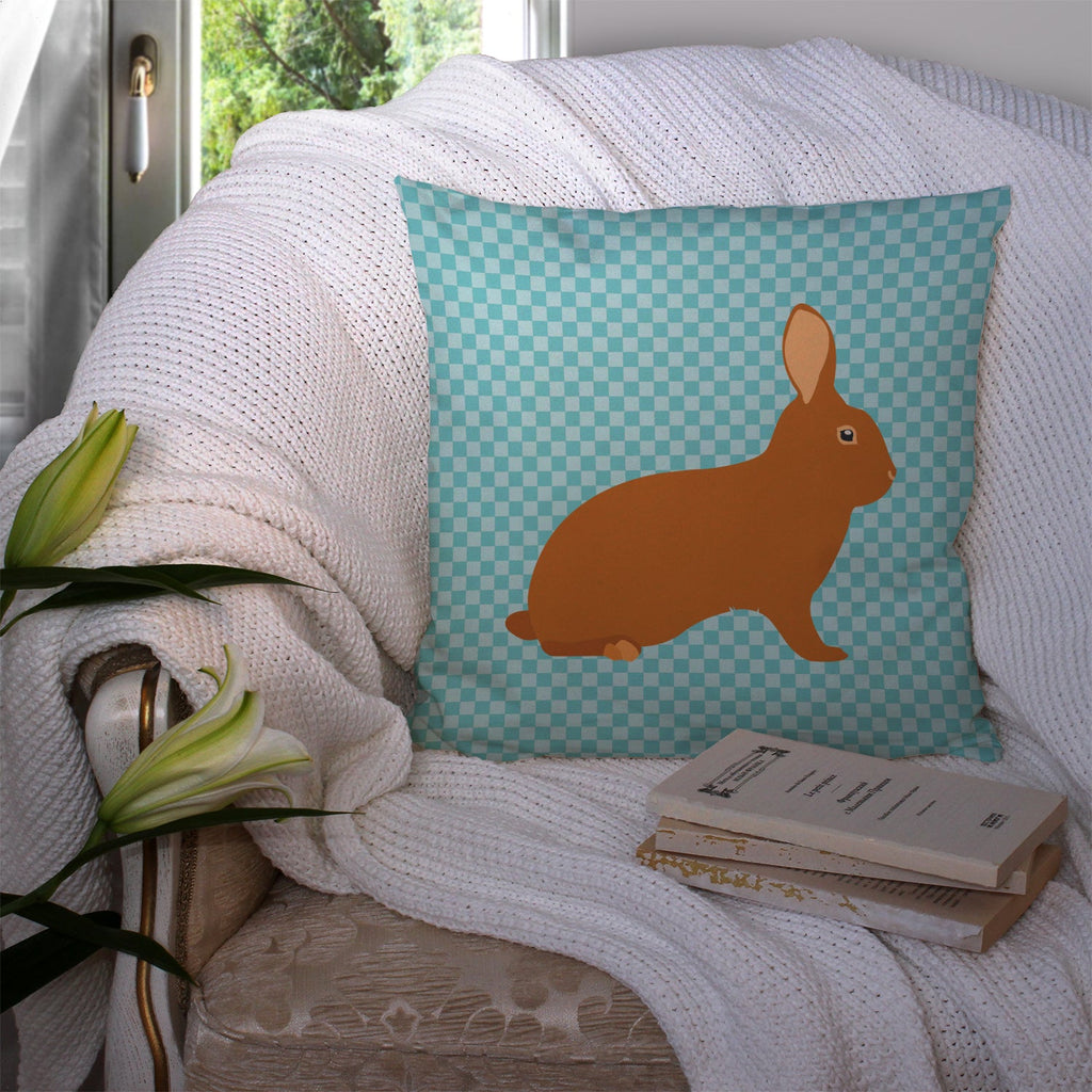 Rex Rabbit Blue Check Decorative Throw Pillow 14x14 Indoor Outdoor Accent Cushion, Fabric Cover with Insert for Sofa, Bed, Porch & Living Room