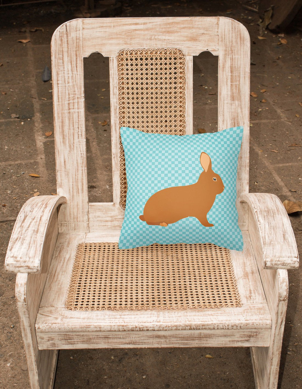 Rex Rabbit Blue Check Decorative Throw Pillow 18x18 Indoor Outdoor Accent Cushion, Fabric Cover with Insert for Sofa, Bed, Porch & Living Room