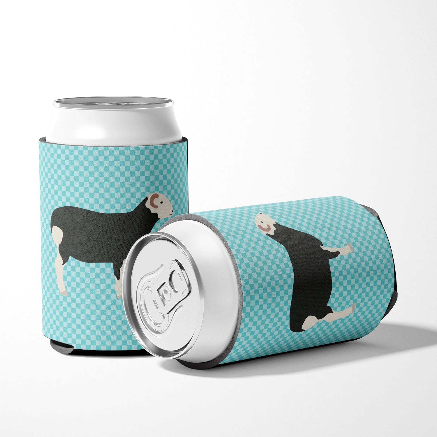 Herwick Sheep Blue Check Can or Bottle Hugger Cooler Sleeve for Standard 12 oz Cans, Insulated Foam Beer & Soda Can Hugger Reusable