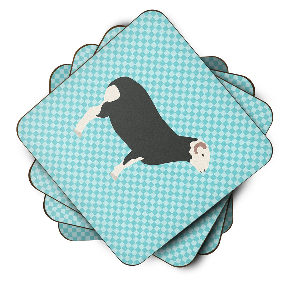 Herwick Sheep Blue Check Foam Coasters Set of 4 Cup Coasters for Indoor Outdoor, Tabletop Protection, Anti Slip, Mouse pad Material