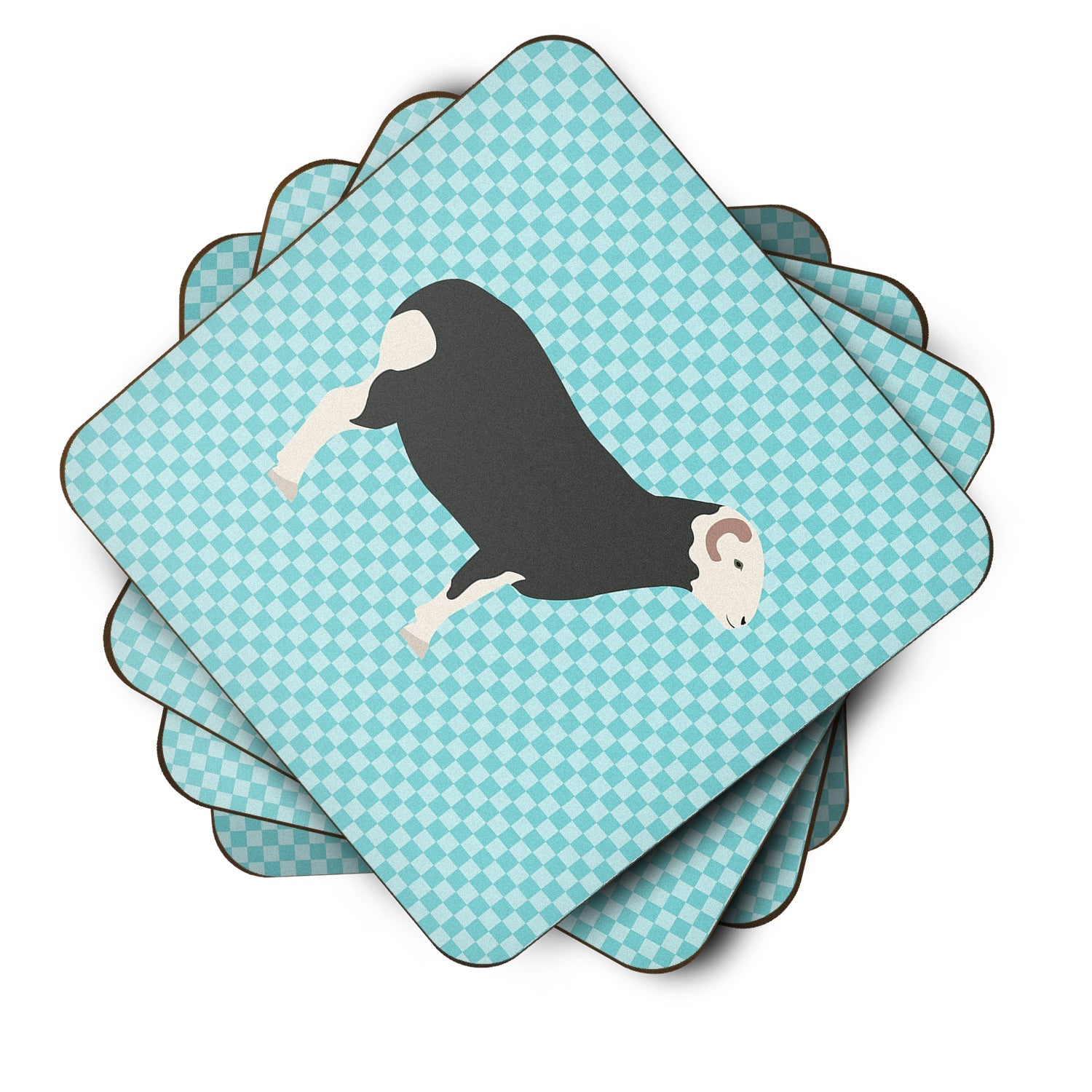 Herwick Sheep Blue Check Foam Coasters Set of 4 Cup Coasters for Indoor Outdoor, Tabletop Protection, Anti Slip, Mouse pad Material