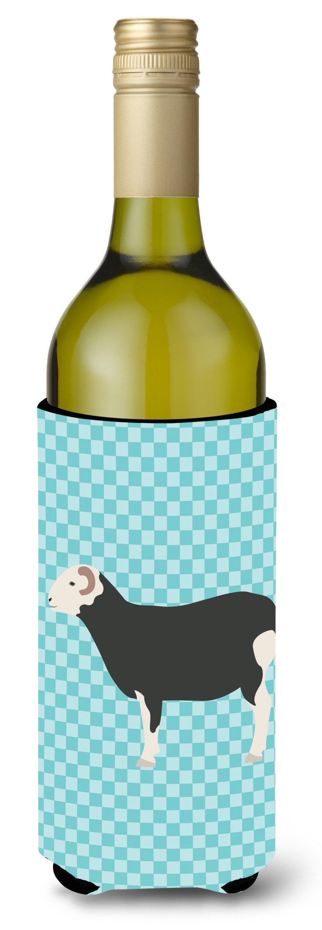 Herwick Sheep Blue Check Wine Bottle Hugger Gift Sleeve for Standard 750 ml Bottles, Insulated Reusable Also Fits Mini Shot & Pint Bottles