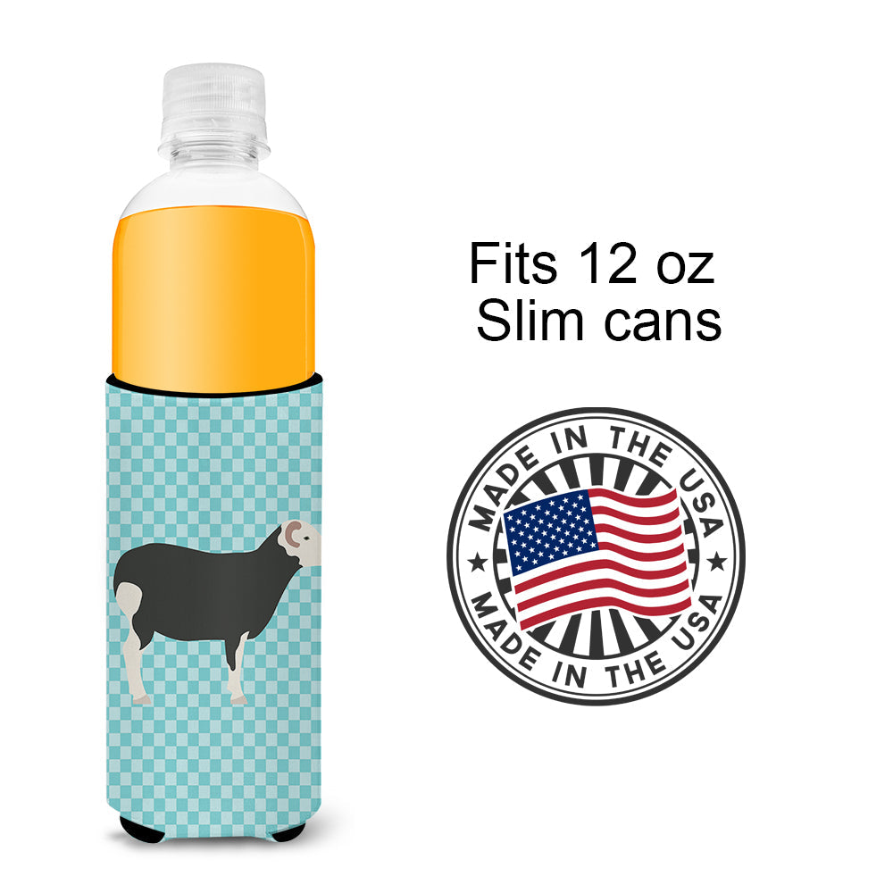 Herwick Sheep Blue Check Slim Can Hugger , Insulated Foam Hugger for 12 oz Slim Cans, Beer Bottles & Water Bottles, Printed in USA