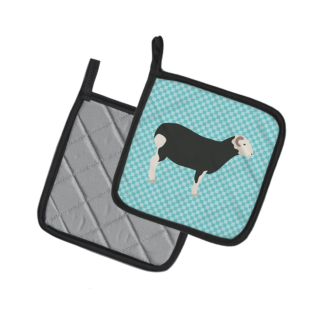 Herwick Sheep Blue Check Pot Holder Set of 2 Heat Resistant Quilted Hot Pads 7.5 x 7.5 Inch, Insulated Kitchen Trivets for Cooking & Baking