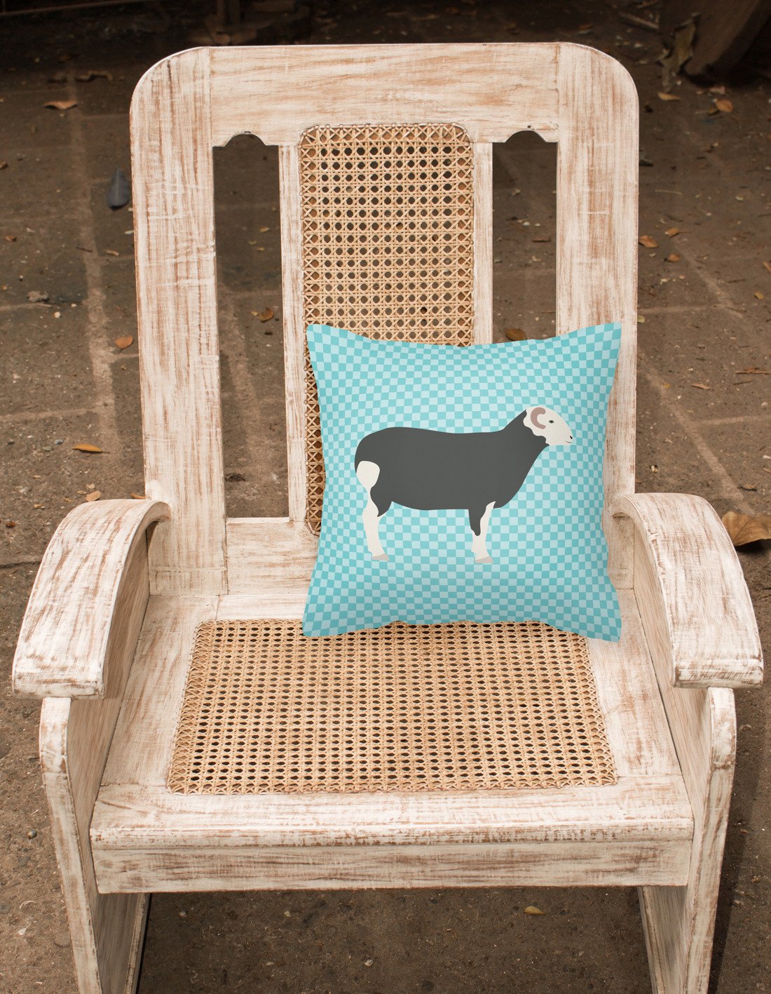 Herwick Sheep Blue Check Decorative Throw Pillow 18x18 Indoor Outdoor Accent Cushion, Fabric Cover with Insert for Sofa, Bed, Porch & Living Room