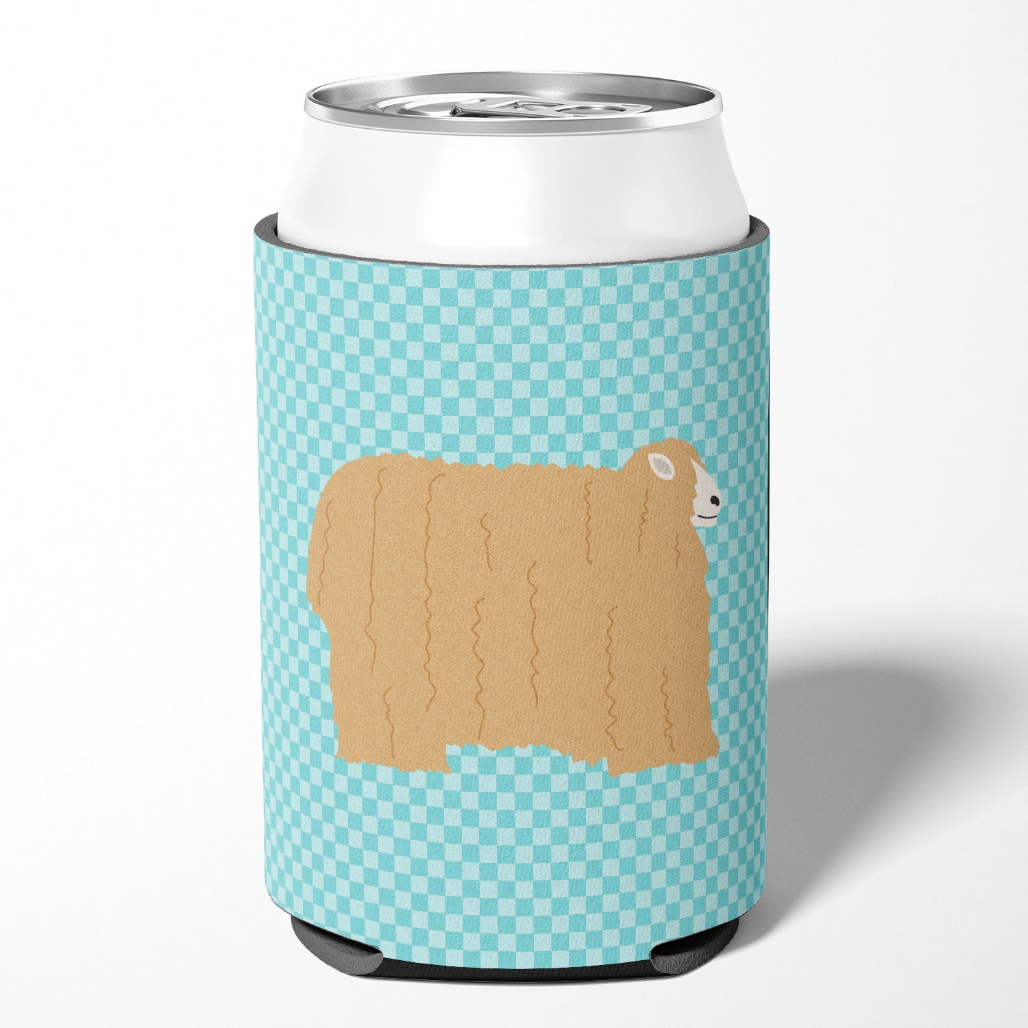 Lincoln Longwool Sheep Blue Check Can or Bottle Hugger Cooler Sleeve for Standard 12 oz Cans, Insulated Foam Beer & Soda Can Hugger Reusable