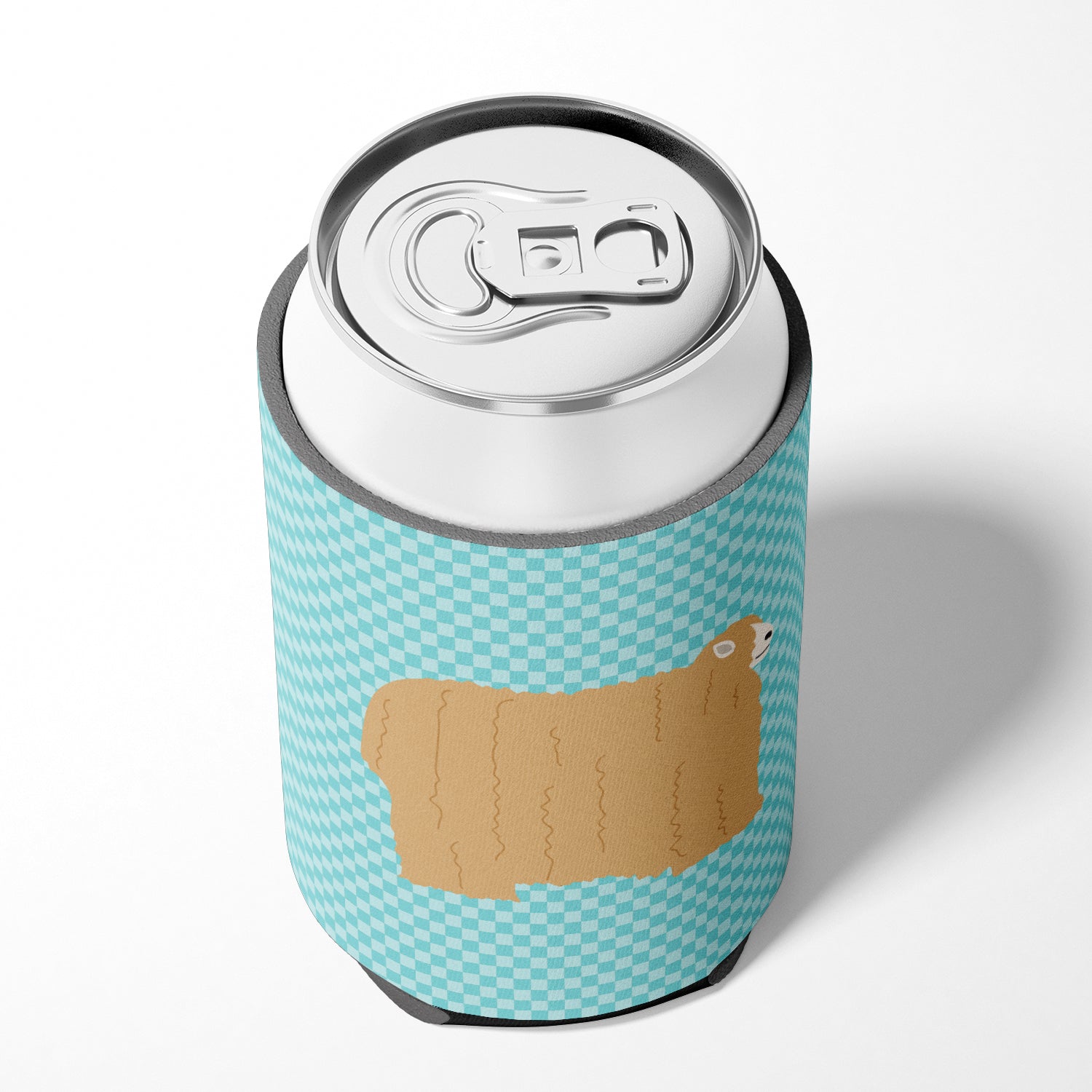 Lincoln Longwool Sheep Blue Check Can or Bottle Hugger Cooler Sleeve for Standard 12 oz Cans, Insulated Foam Beer & Soda Can Hugger Reusable