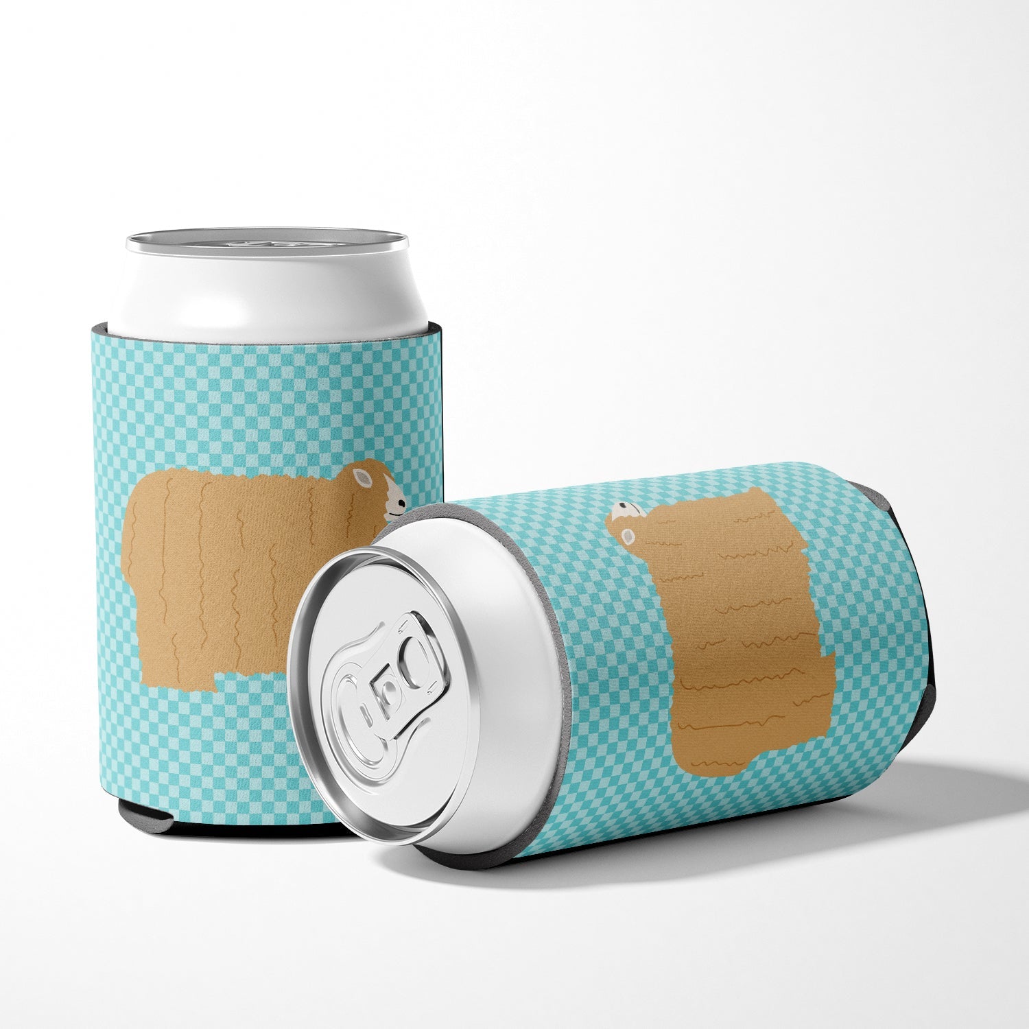 Lincoln Longwool Sheep Blue Check Can or Bottle Hugger Cooler Sleeve for Standard 12 oz Cans, Insulated Foam Beer & Soda Can Hugger Reusable