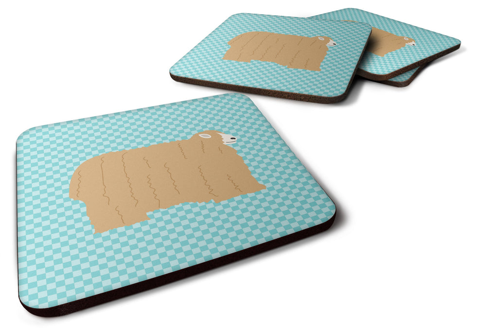 Lincoln Longwool Sheep Blue Check Foam Coasters Set of 4 Cup Coasters for Indoor Outdoor, Tabletop Protection, Anti Slip, Mouse pad Material