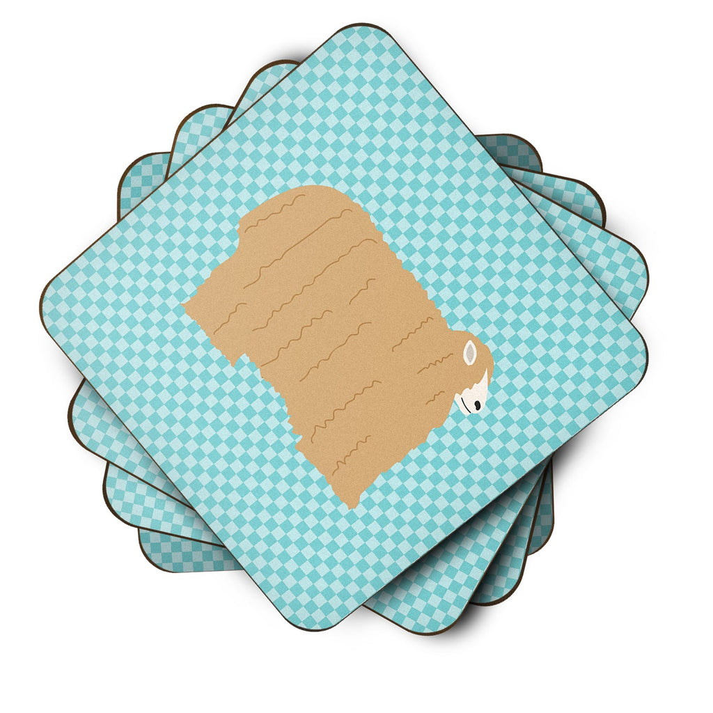 Lincoln Longwool Sheep Blue Check Foam Coasters Set of 4 Cup Coasters for Indoor Outdoor, Tabletop Protection, Anti Slip, Mouse pad Material