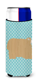Lincoln Longwool Sheep Blue Check Slim Can Hugger , Insulated Foam Hugger for 12 oz Slim Cans, Beer Bottles & Water Bottles, Printed in USA