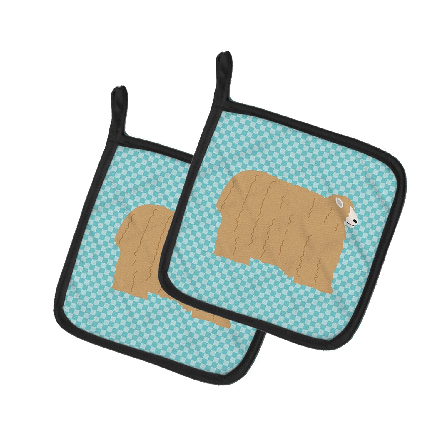 Lincoln Longwool Sheep Blue Check Pot Holder Set of 2 Heat Resistant Quilted Hot Pads 7.5 x 7.5 Inch, Insulated Kitchen Trivets for Cooking & Baking