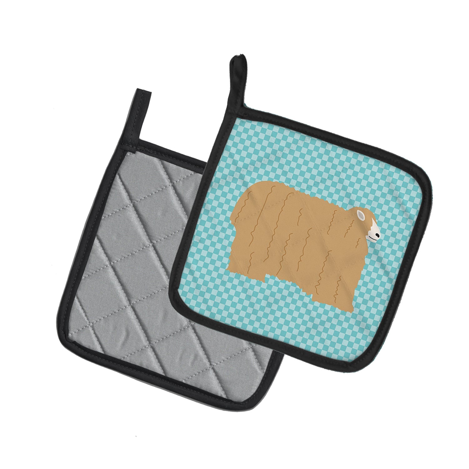 Lincoln Longwool Sheep Blue Check Pot Holder Set of 2 Heat Resistant Quilted Hot Pads 7.5 x 7.5 Inch, Insulated Kitchen Trivets for Cooking & Baking