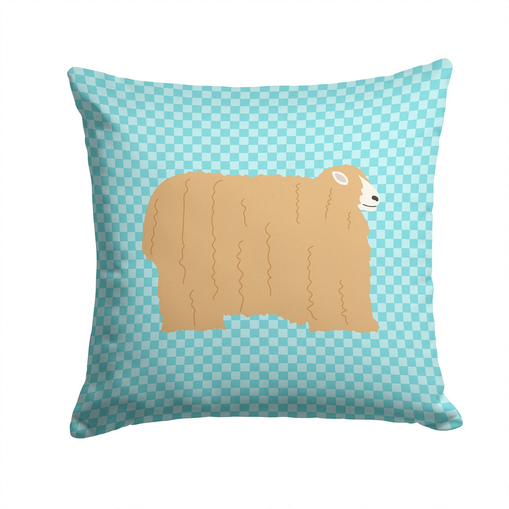 Lincoln Longwool Sheep Blue Check Decorative Throw Pillow 14x14 Indoor Outdoor Accent Cushion, Fabric Cover with Insert for Sofa, Bed, Porch & Living Room