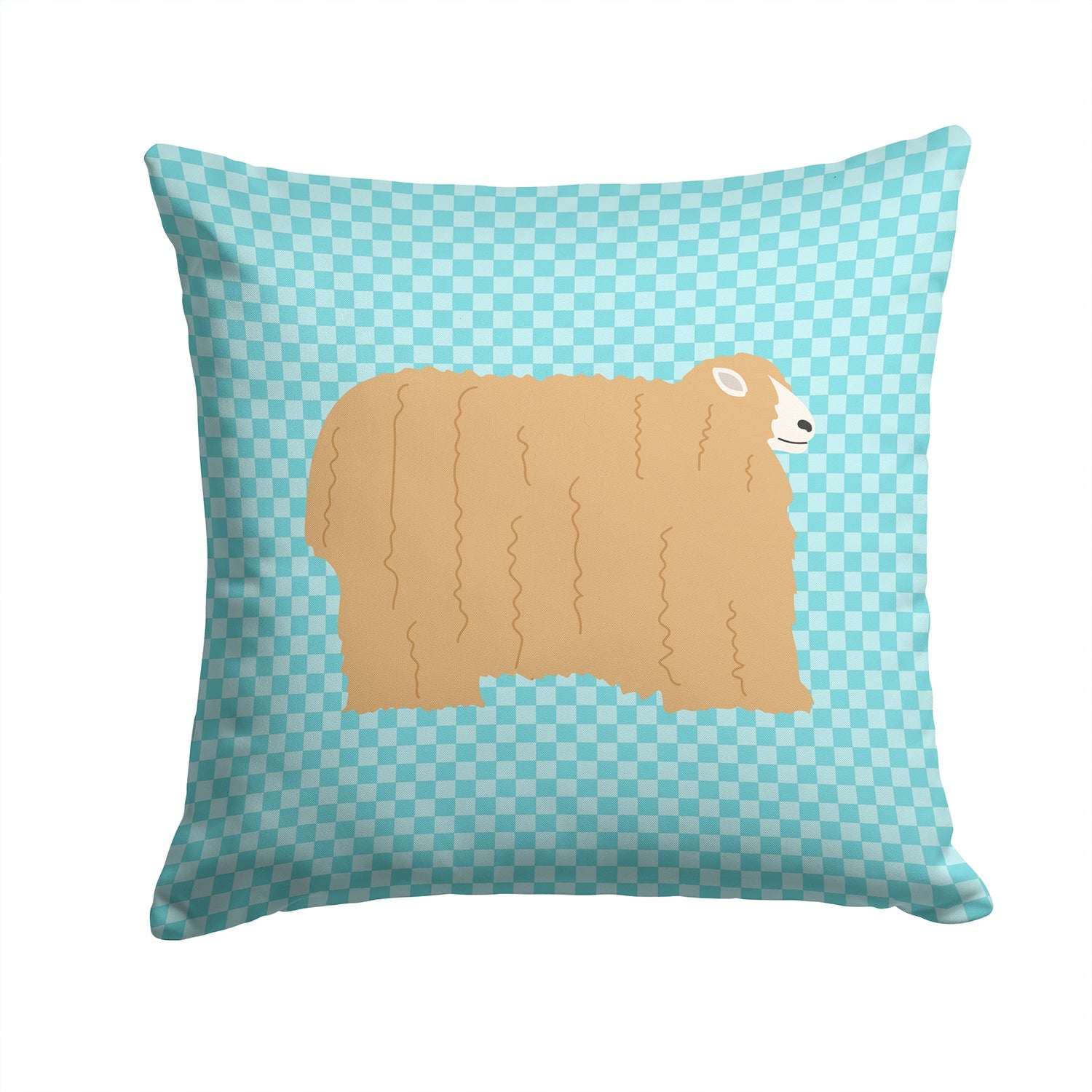 Lincoln Longwool Sheep Blue Check Decorative Throw Pillow 14x14 Indoor Outdoor Accent Cushion, Fabric Cover with Insert for Sofa, Bed, Porch & Living Room