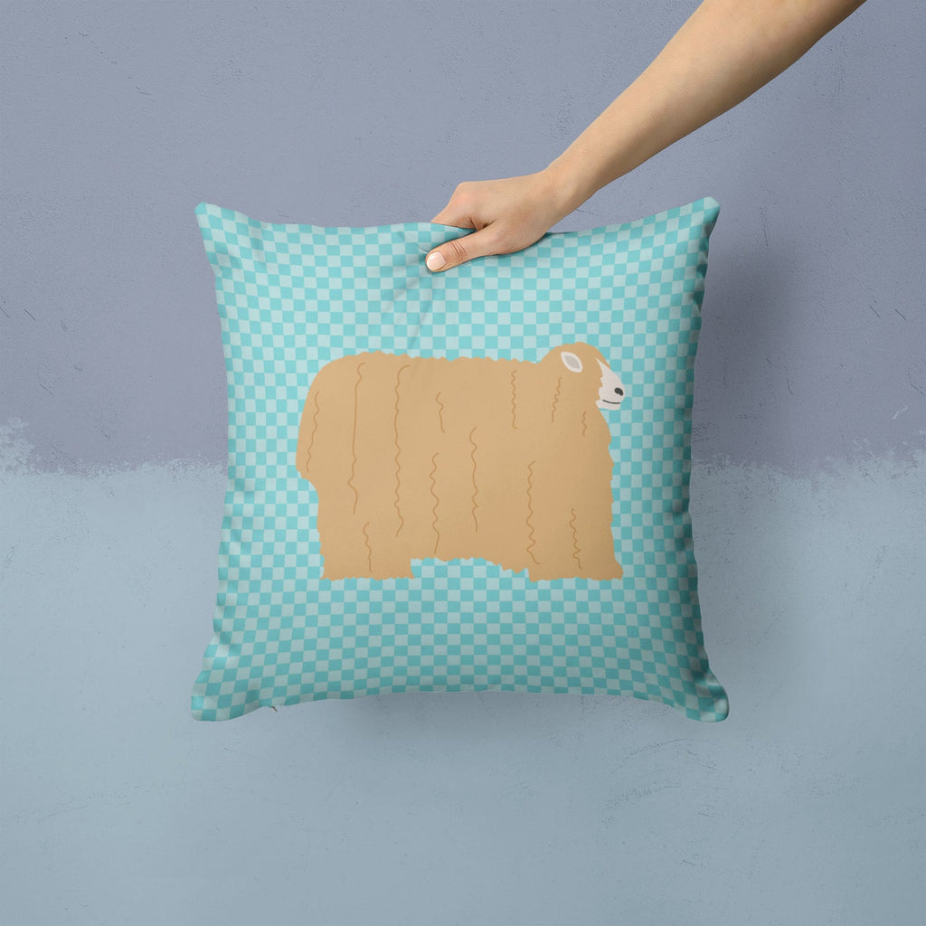 Lincoln Longwool Sheep Blue Check Decorative Throw Pillow 14x14 Indoor Outdoor Accent Cushion, Fabric Cover with Insert for Sofa, Bed, Porch & Living Room