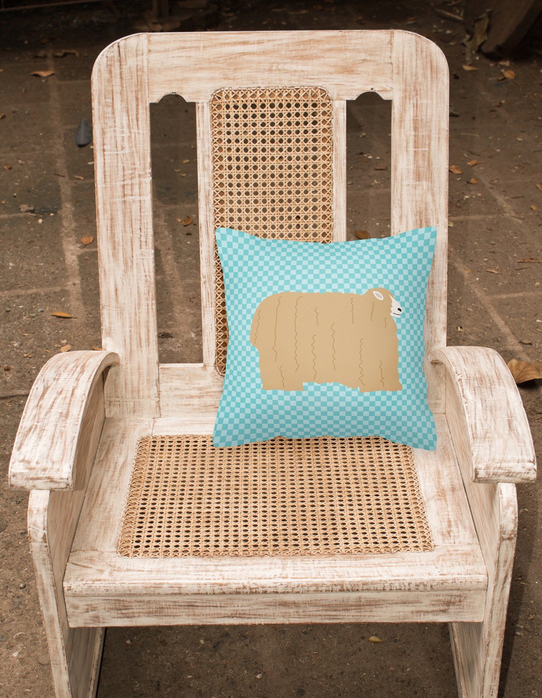 Lincoln Longwool Sheep Blue Check Decorative Throw Pillow 18x18 Indoor Outdoor Accent Cushion, Fabric Cover with Insert for Sofa, Bed, Porch & Living Room