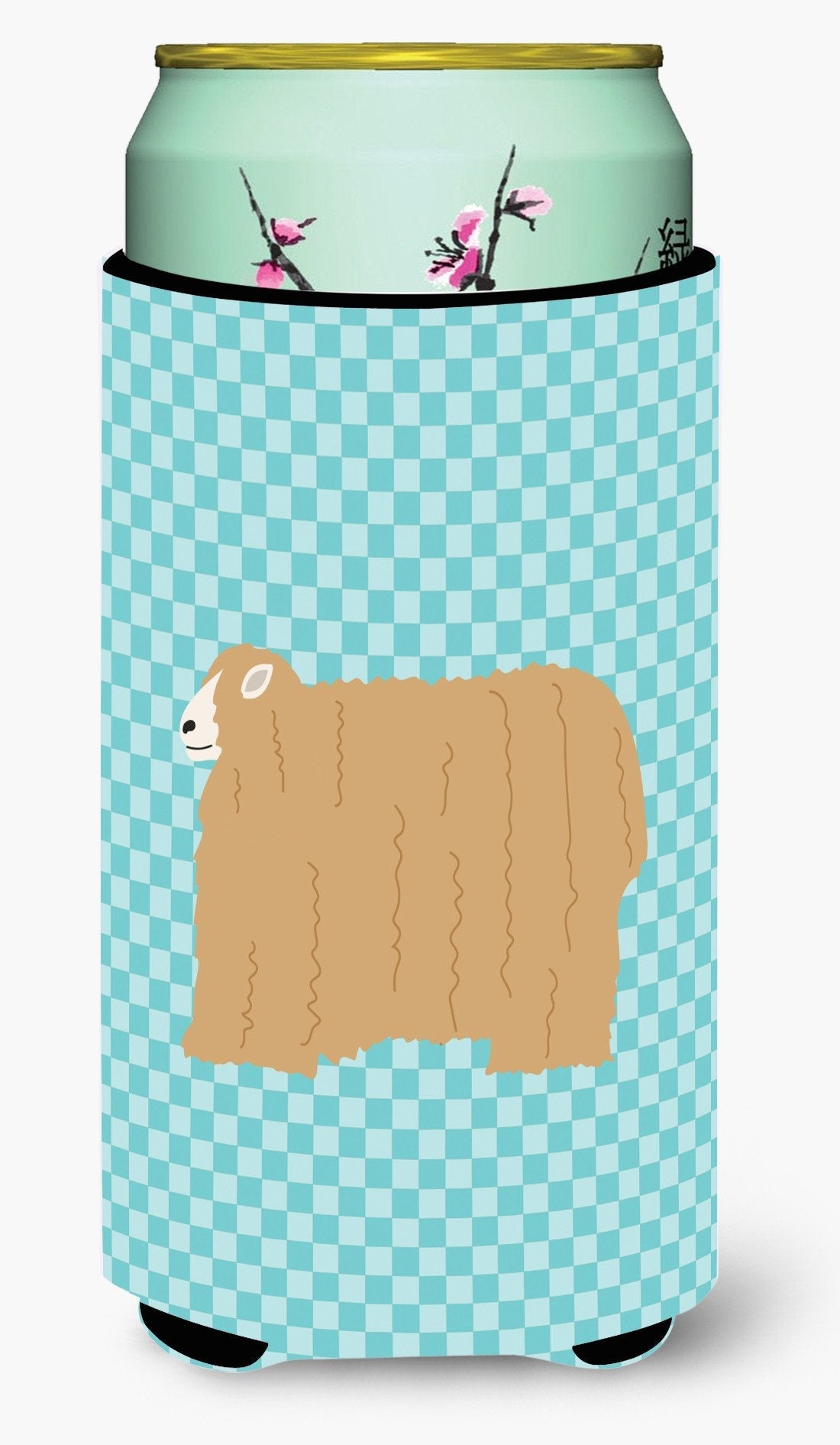 Lincoln Longwool Sheep Blue Check Tall Boy Hugger Can Cooler Sleeve Machine Washable Drink Collapsible Insulator Beverage Insulated Holder