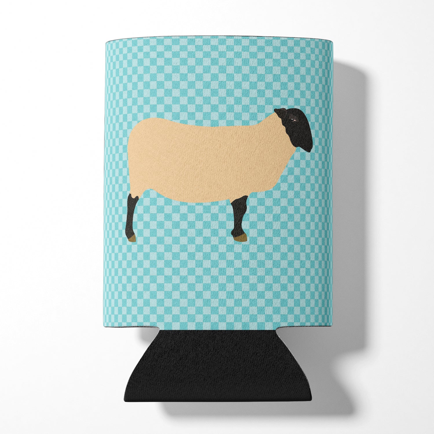 Suffolk Sheep Blue Check Can or Bottle Hugger Cooler Sleeve for Standard 12 oz Cans, Insulated Foam Beer & Soda Can Hugger Reusable
