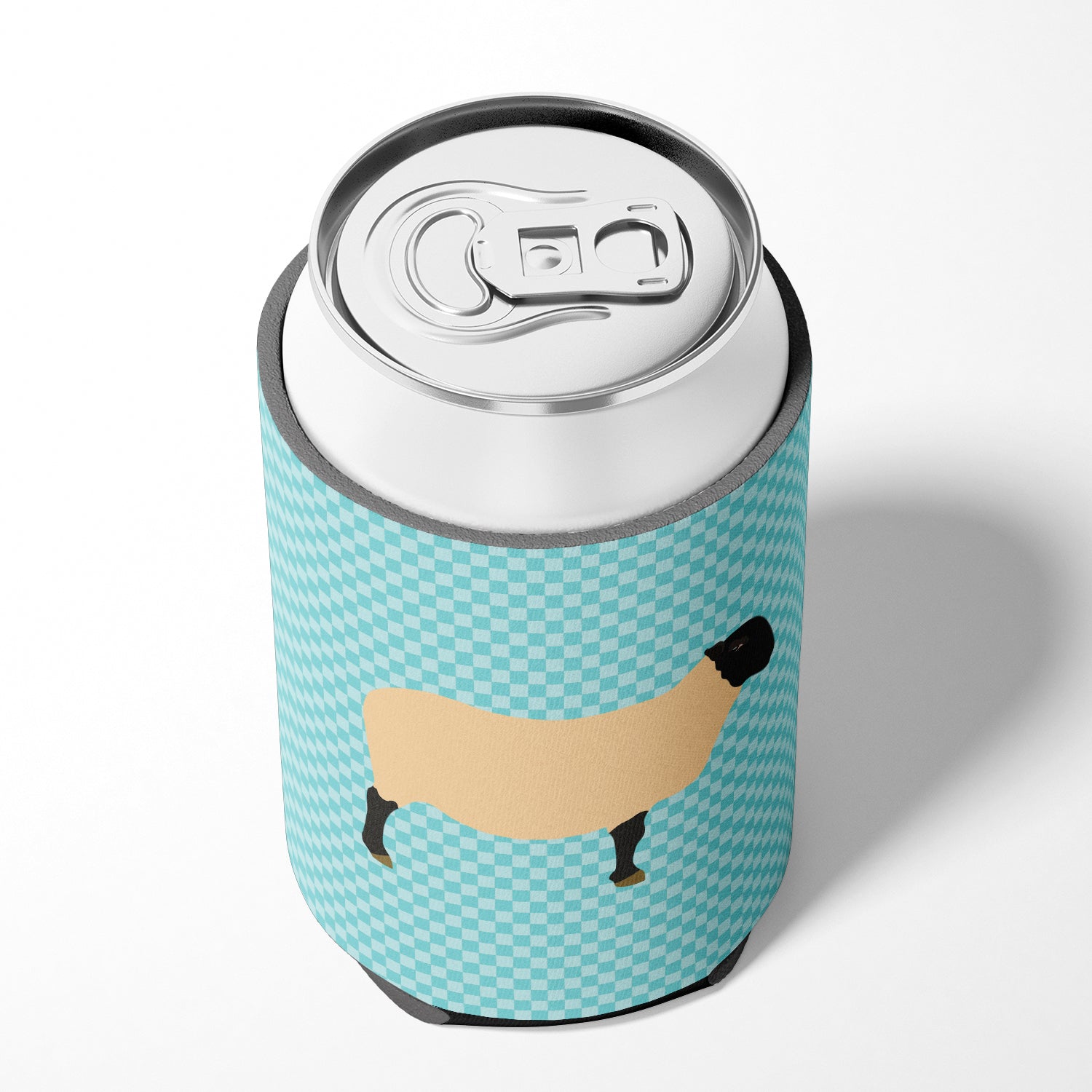 Suffolk Sheep Blue Check Can or Bottle Hugger Cooler Sleeve for Standard 12 oz Cans, Insulated Foam Beer & Soda Can Hugger Reusable