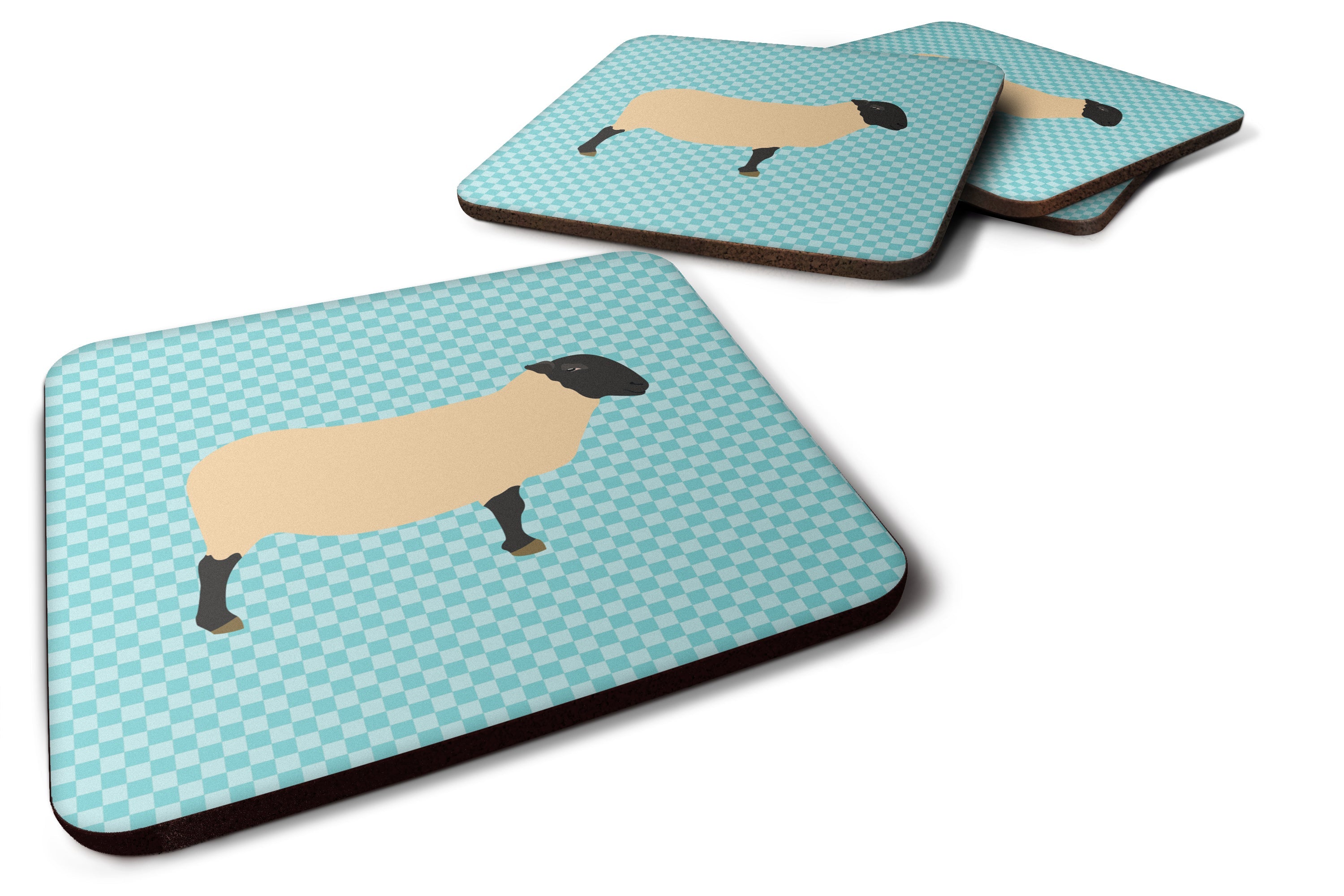Suffolk Sheep Blue Check Foam Coasters Set of 4 Cup Coasters for Indoor Outdoor, Tabletop Protection, Anti Slip, Mouse pad Material