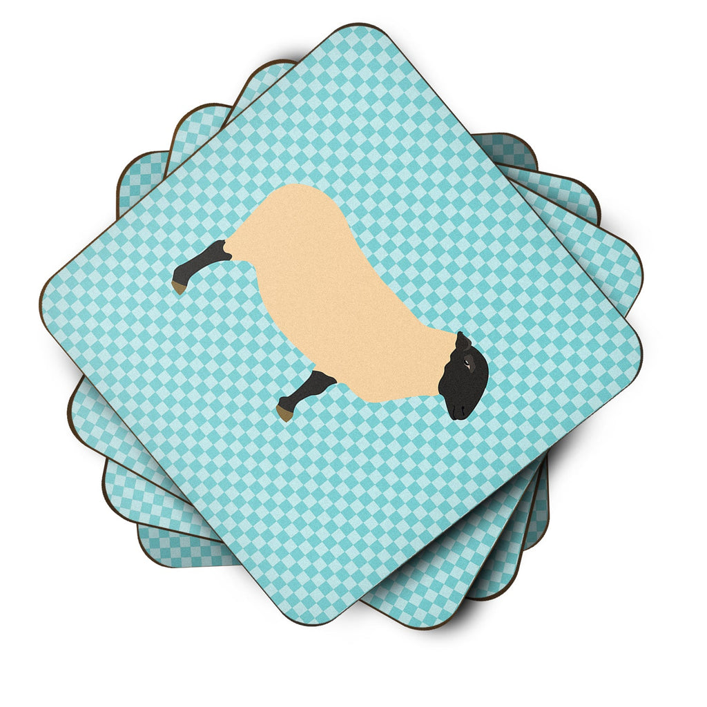 Suffolk Sheep Blue Check Foam Coasters Set of 4 Cup Coasters for Indoor Outdoor, Tabletop Protection, Anti Slip, Mouse pad Material