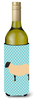 Suffolk Sheep Blue Check Wine Bottle Hugger Gift Sleeve for Standard 750 ml Bottles, Insulated Reusable Also Fits Mini Shot & Pint Bottles