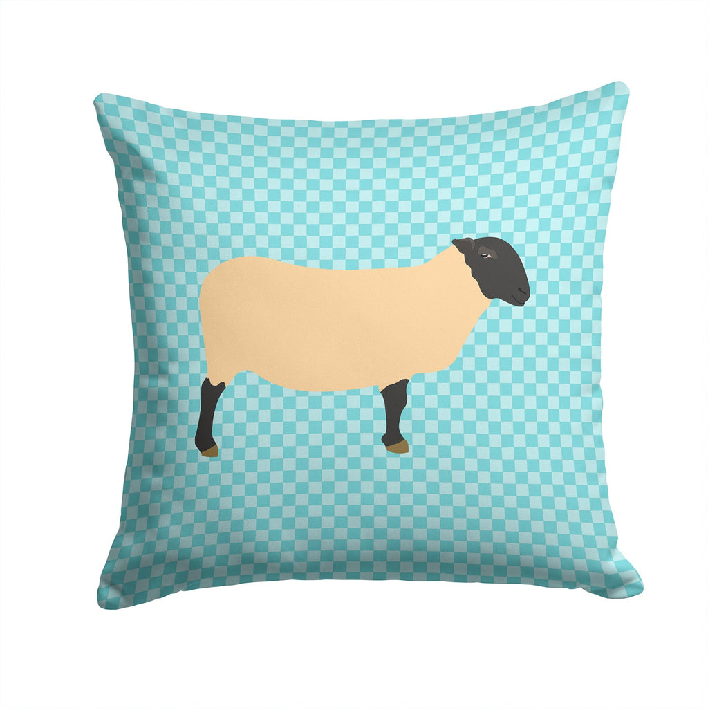 Suffolk Sheep Blue Check Decorative Throw Pillow 14x14 Indoor Outdoor Accent Cushion, Fabric Cover with Insert for Sofa, Bed, Porch & Living Room