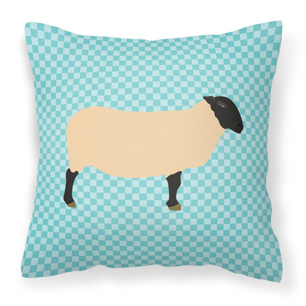 Suffolk Sheep Blue Check Decorative Throw Pillow 18x18 Indoor Outdoor Accent Cushion, Fabric Cover with Insert for Sofa, Bed, Porch & Living Room