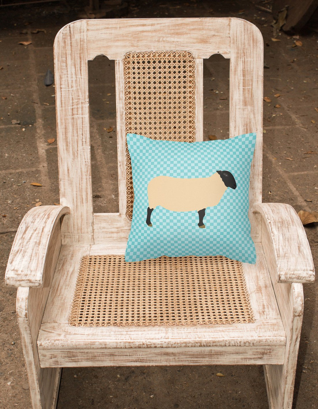 Suffolk Sheep Blue Check Decorative Throw Pillow 18x18 Indoor Outdoor Accent Cushion, Fabric Cover with Insert for Sofa, Bed, Porch & Living Room