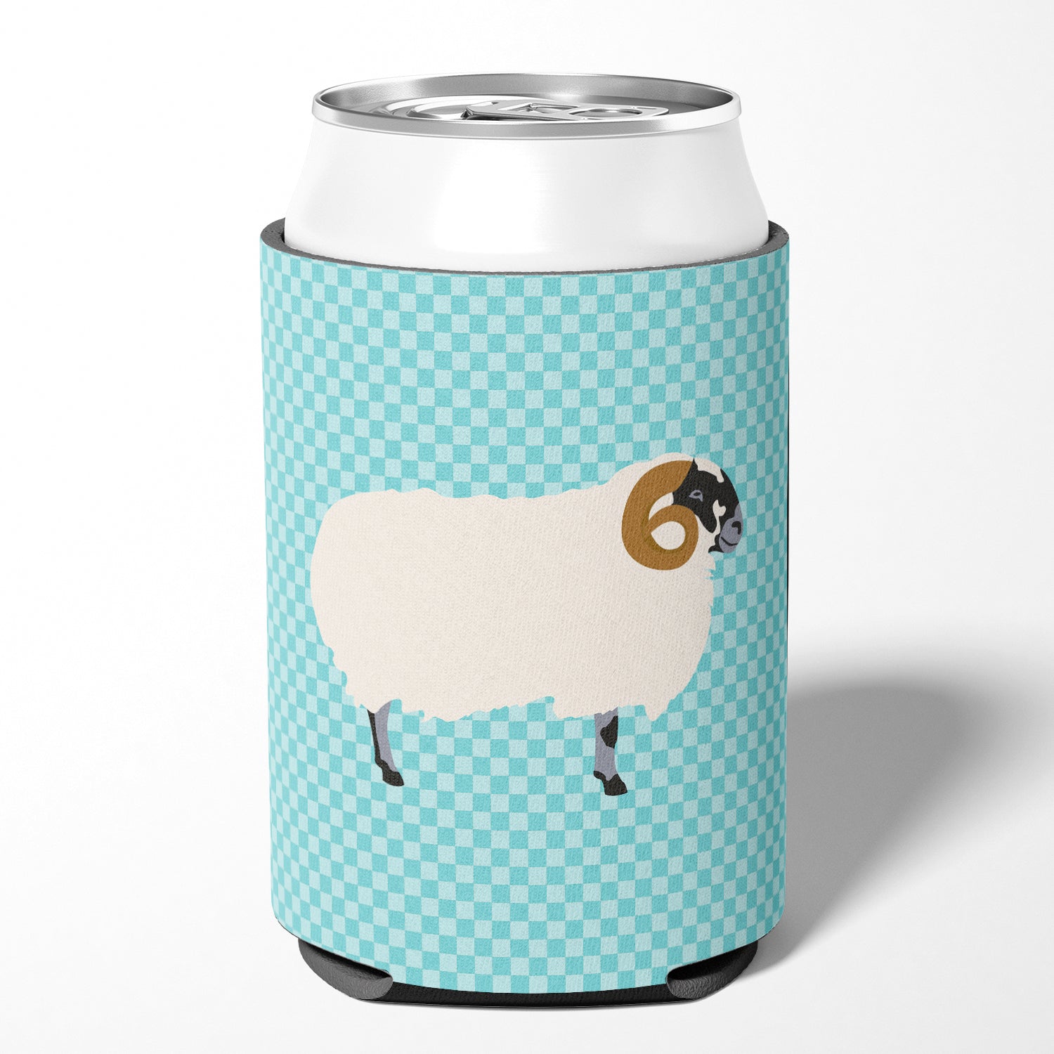 Scottish Blackface Sheep Blue Check Can or Bottle Hugger Cooler Sleeve for Standard 12 oz Cans, Insulated Foam Beer & Soda Can Hugger Reusable