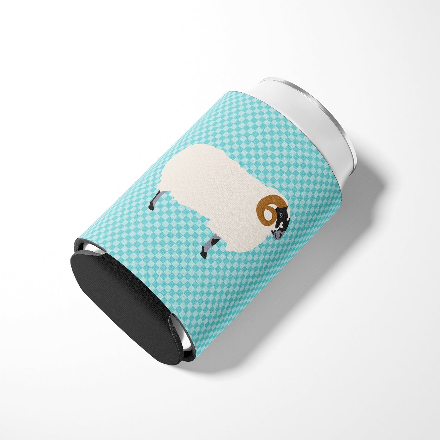Scottish Blackface Sheep Blue Check Can or Bottle Hugger Cooler Sleeve for Standard 12 oz Cans, Insulated Foam Beer & Soda Can Hugger Reusable