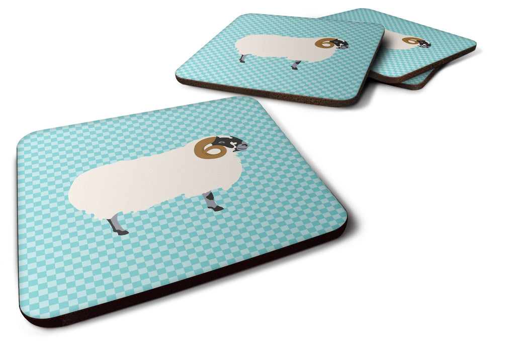 Scottish Blackface Sheep Blue Check Foam Coasters Set of 4 Cup Coasters for Indoor Outdoor, Tabletop Protection, Anti Slip, Mouse pad Material