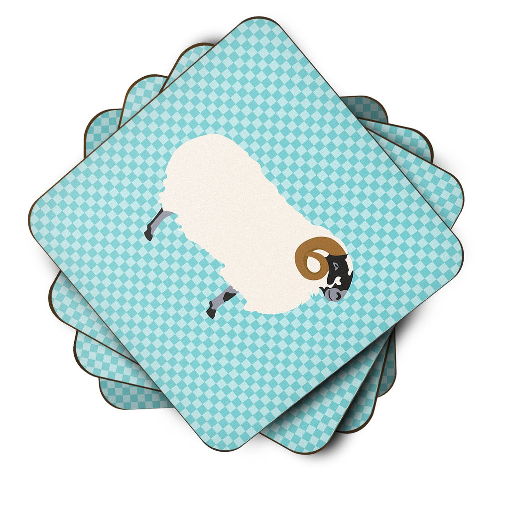 Scottish Blackface Sheep Blue Check Foam Coasters Set of 4 Cup Coasters for Indoor Outdoor, Tabletop Protection, Anti Slip, Mouse pad Material