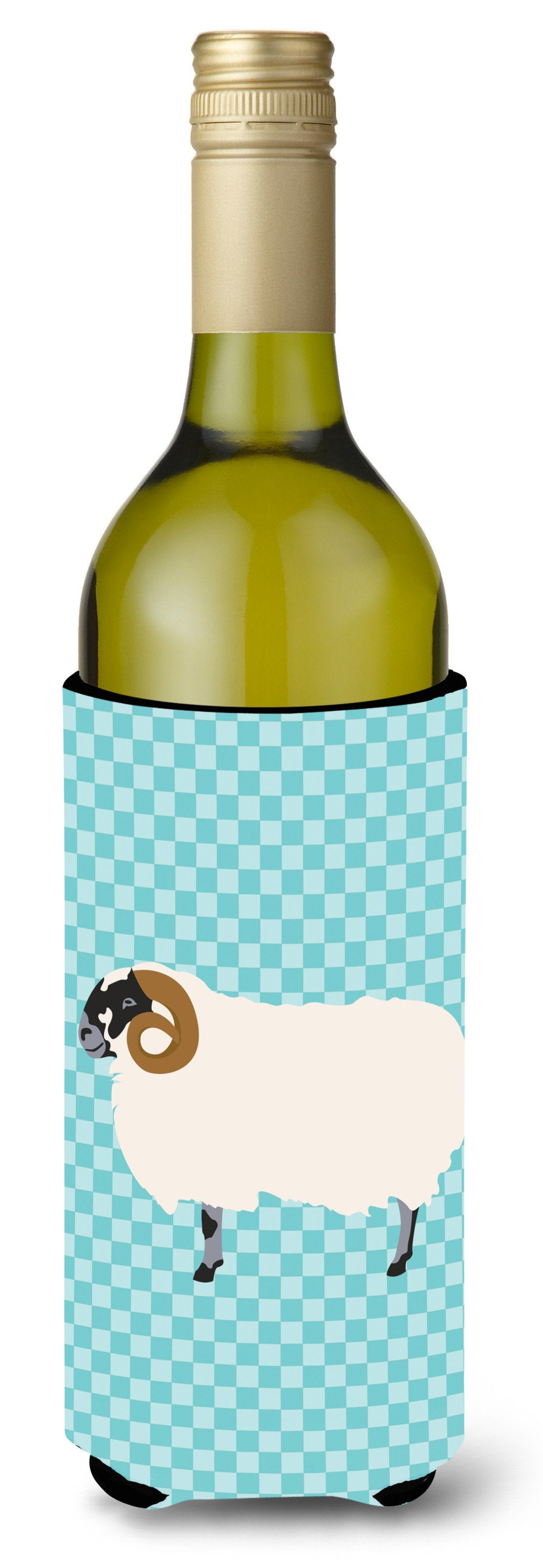 Scottish Blackface Sheep Blue Check Wine Bottle Hugger Gift Sleeve for Standard 750 ml Bottles, Insulated Reusable Also Fits Mini Shot & Pint Bottles
