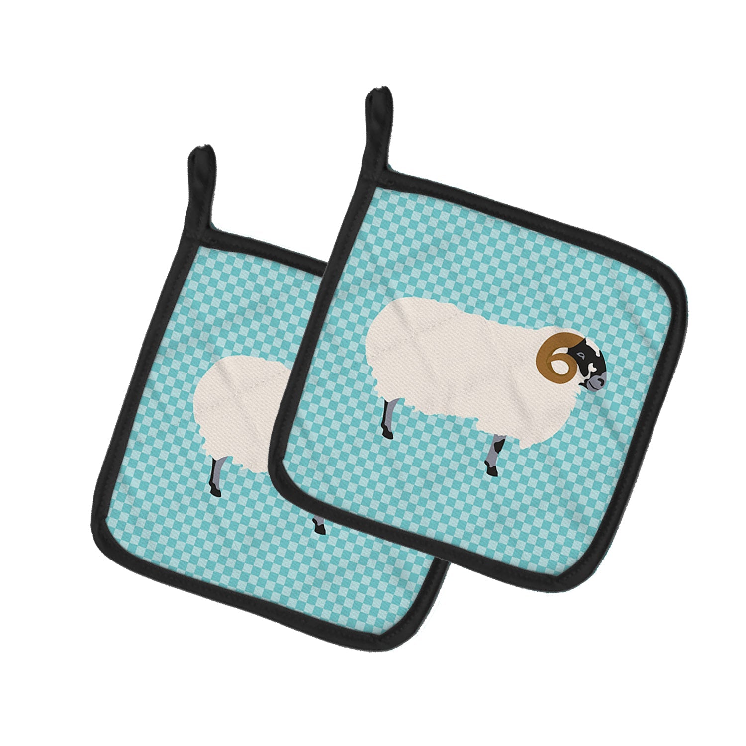 Scottish Blackface Sheep Blue Check Pot Holder Set of 2 Heat Resistant Quilted Hot Pads 7.5 x 7.5 Inch, Insulated Kitchen Trivets for Cooking & Baking