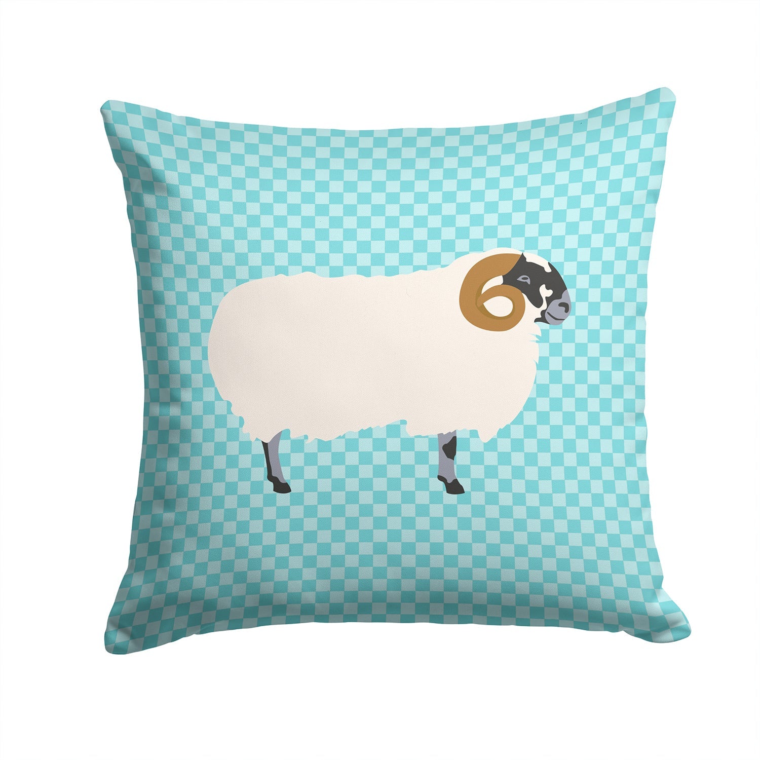 Scottish Blackface Sheep Blue Check Decorative Throw Pillow 14x14 Indoor Outdoor Accent Cushion, Fabric Cover with Insert for Sofa, Bed, Porch & Living Room
