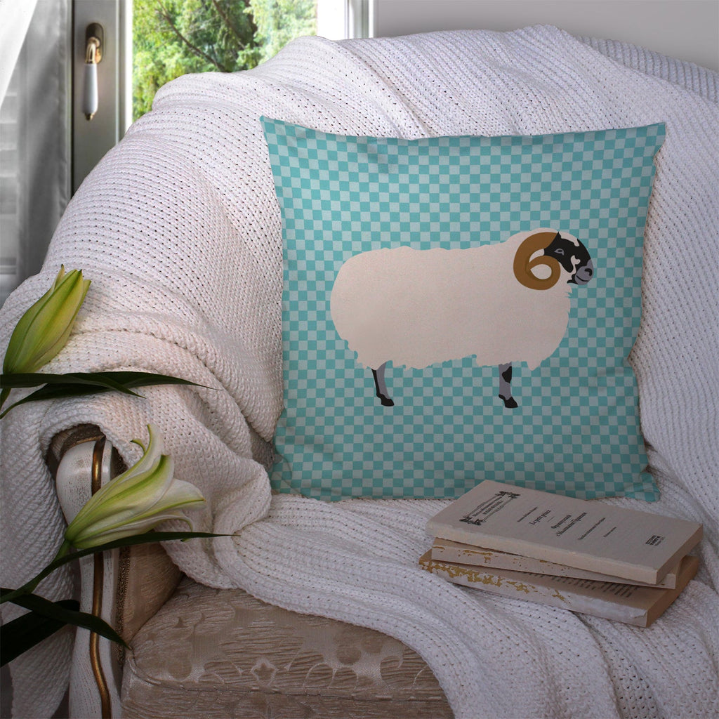 Scottish Blackface Sheep Blue Check Decorative Throw Pillow 14x14 Indoor Outdoor Accent Cushion, Fabric Cover with Insert for Sofa, Bed, Porch & Living Room