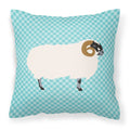 Scottish Blackface Sheep Blue Check Decorative Throw Pillow 18x18 Indoor Outdoor Accent Cushion, Fabric Cover with Insert for Sofa, Bed, Porch & Living Room