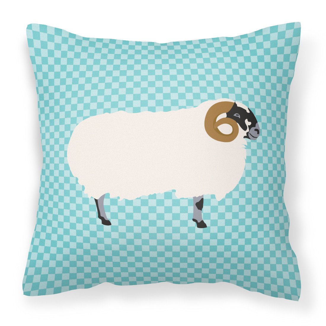 Scottish Blackface Sheep Blue Check Decorative Throw Pillow 18x18 Indoor Outdoor Accent Cushion, Fabric Cover with Insert for Sofa, Bed, Porch & Living Room