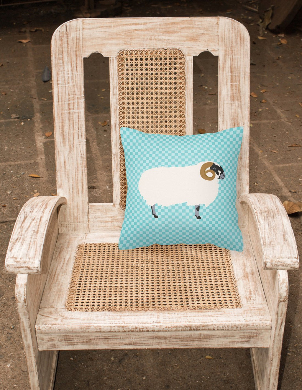 Scottish Blackface Sheep Blue Check Decorative Throw Pillow 18x18 Indoor Outdoor Accent Cushion, Fabric Cover with Insert for Sofa, Bed, Porch & Living Room