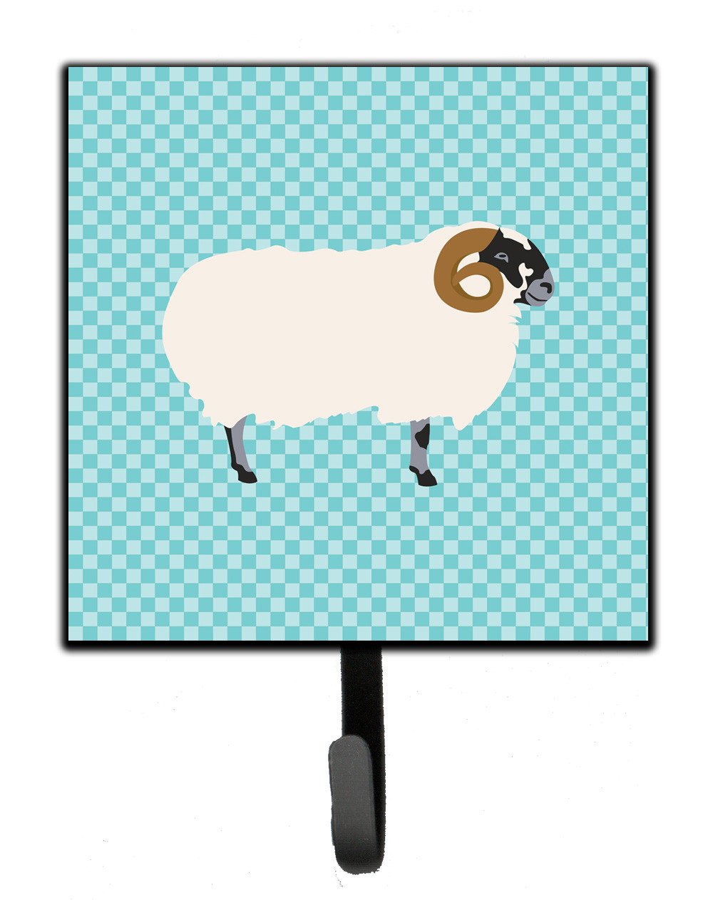 Scottish Blackface Sheep Blue Check Leash or Key Holder Wall Hooks, Key Hooks Holder, Coat Rack Wall Mount, Coat Hooks, Hooks for Hanging Keys, Towels, Aprons, Leashes