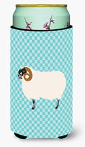 Scottish Blackface Sheep Blue Check Tall Boy Hugger Can Cooler Sleeve Machine Washable Drink Collapsible Insulator Beverage Insulated Holder