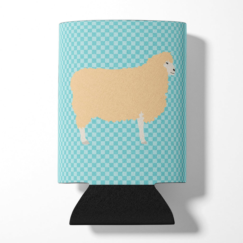 English Leicester Longwool Sheep Blue Check Can or Bottle Hugger Cooler Sleeve for Standard 12 oz Cans, Insulated Foam Beer & Soda Can Hugger Reusable