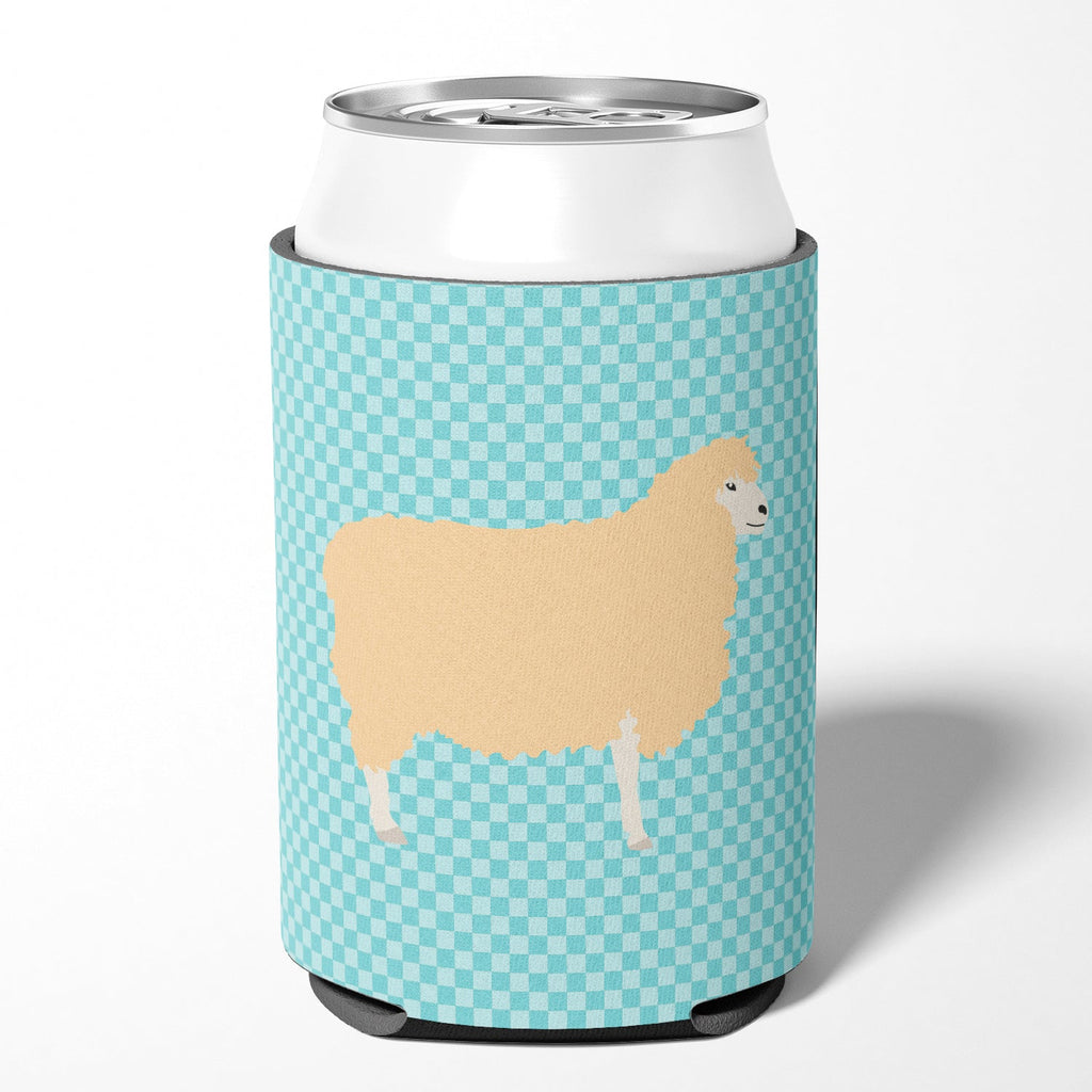 English Leicester Longwool Sheep Blue Check Can or Bottle Hugger Cooler Sleeve for Standard 12 oz Cans, Insulated Foam Beer & Soda Can Hugger Reusable